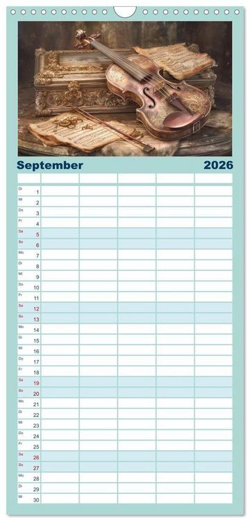 Produktbild: Familienplaner 2026 - Herzschlag in Noten mit 5 Spalten (Wandkalender, 21 x 45 cm) CALVENDO