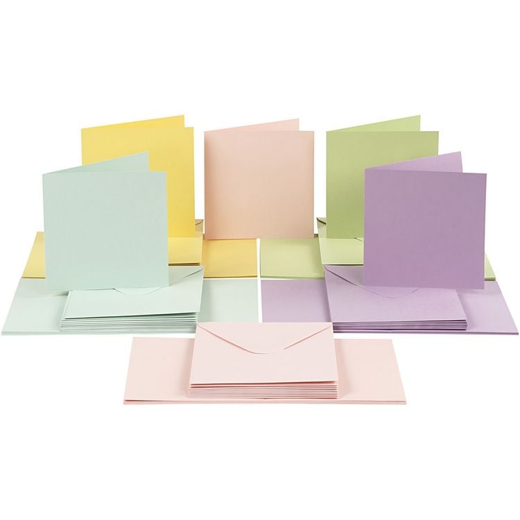 Produktbild: Creativ Company Karten & Kuverts, Kartengr&ouml;&szlig;e 15x15 cm, Umschlaggr&ouml;&szlig;e 16x16 cm, 110+220 g, Pastellfarben, 50er Set