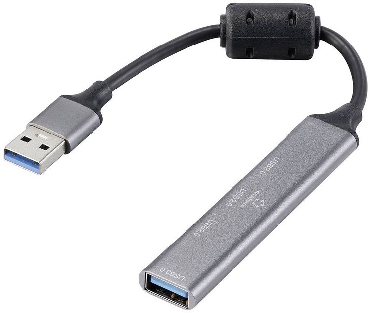Produktbild: Renkforce RF-6250246 USB-Hub 3+1 Port USB-A USB 2.0 480 MBit/s mit Aluminiumgeh&auml;use Schwarz RF-6250246