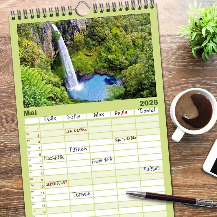 Produktbild: Familienplaner 2026 - Neuseeland - Die sch&ouml;nsten Orte am anderen Ende der Welt mit 5 Spalten (Wandkalender, 21 x 45 cm) CALVENDO