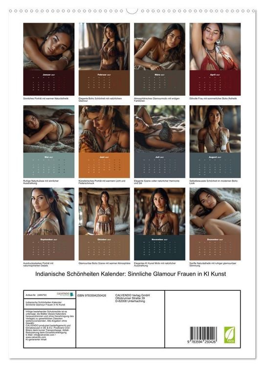 Produktbild: Indianische Sch&ouml;nheiten Kalender: Sinnliche Glamour Frauen in KI Kunst (hochwertiger Premium Wandkalender 2027 DIN A2 hoch), Kunstdruck in Hochglanz
