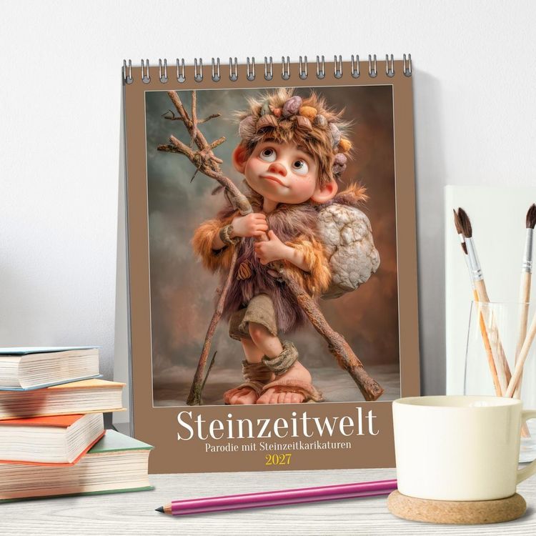 Produktbild: Steinzeitwelt - Parodie mit Steinzeitkarikaturen (Tischkalender 2027 DIN A5 hoch), CALVENDO Monatskalender