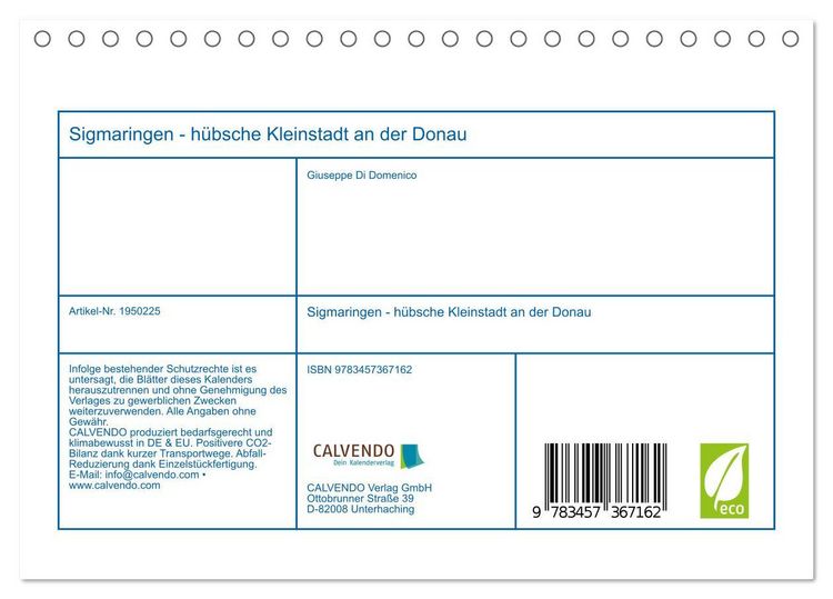 Produktbild: Sigmaringen - h&uuml;bsche Kleinstadt an der Donau (Tischkalender 2026 DIN A5 quer), CALVENDO Monatskalender