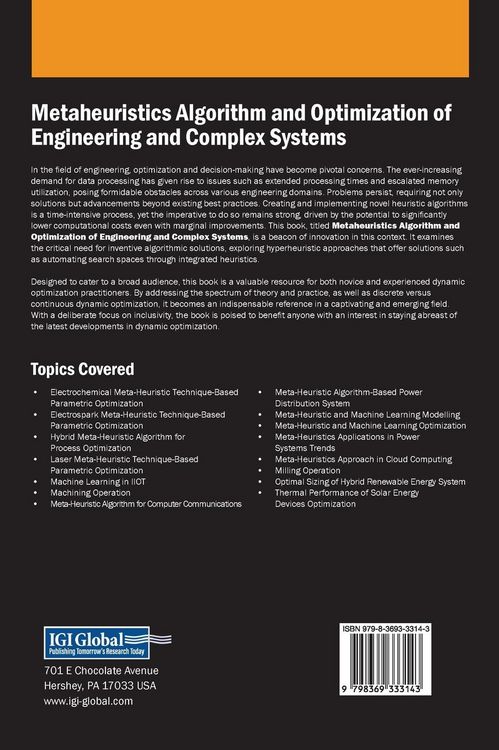 Produktbild: Metaheuristics Algorithm and Optimization of Engineering and Complex Systems