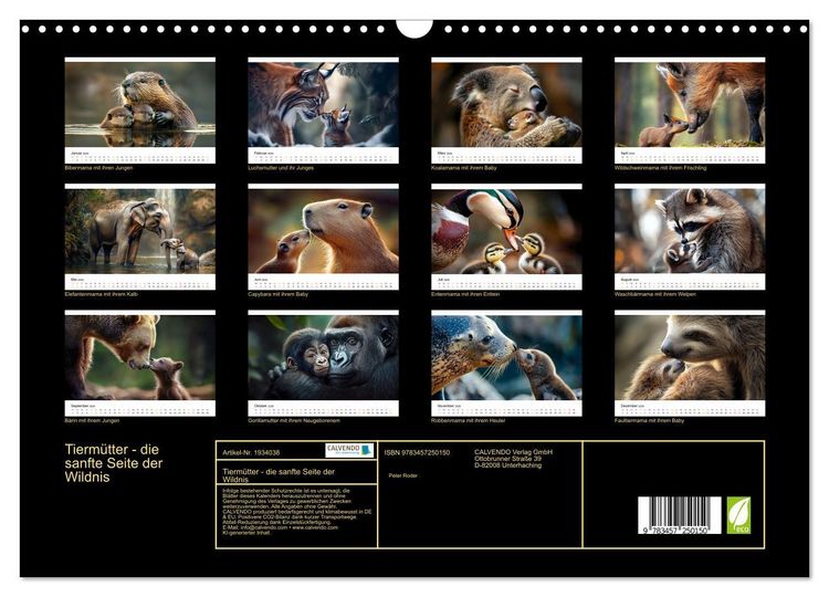 Produktbild: Tierm&uuml;tter - die sanfte Seite der Wildnis (Wandkalender 2026 DIN A3 quer), CALVENDO Monatskalender
