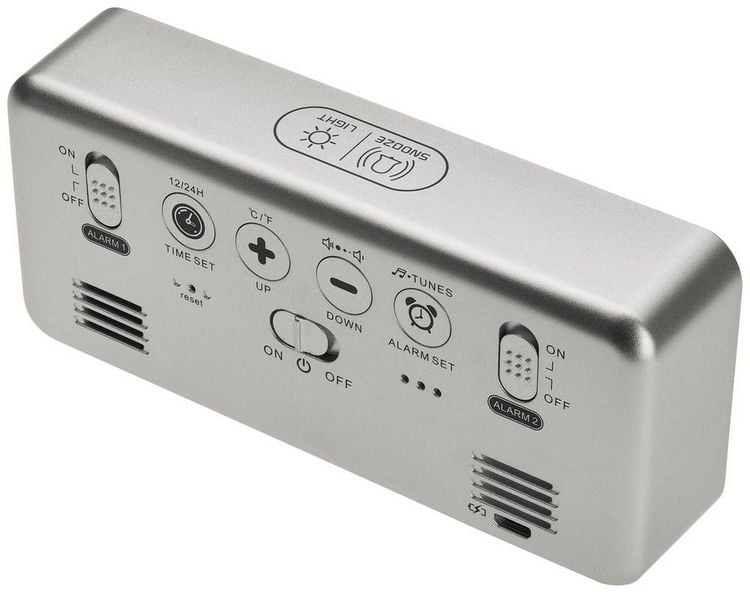 Produktbild: TFA Dostmann 60.2032.54 Quarz Wecker Silber Alarmzeiten 2 Gro&szlig;es Display, Extra lauter Weckton