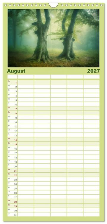 Produktbild: Familienplaner 2027 - Tr&auml;umereien in Gr&uuml;n mit 5 Spalten (Wandkalender, 21 x 45 cm) CALVENDO