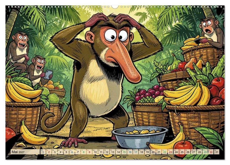 Produktbild: Lustige Nasenaffen - Comic (hochwertiger Premium Wandkalender 2027 DIN A2 quer), Kunstdruck in Hochglanz
