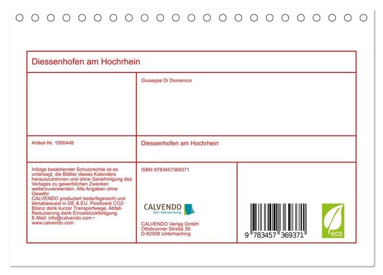 Produktbild: Diessenhofen am Hochrhein (Tischkalender 2026 DIN A5 quer), CALVENDO Monatskalender