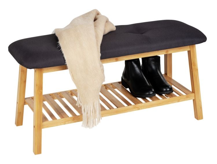 Produktbild: Schuhbank mit Sitzpolster Mod. Ecori, Bambus, recyceltes Polyester