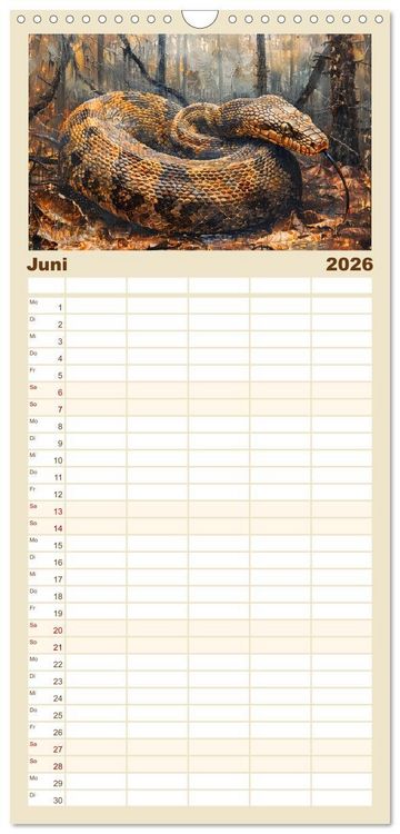 Produktbild: Familienplaner 2026 - Schlangen. Faszination Reptilien. Kunstvolle Paintings mit 5 Spalten (Wandkalender, 21 x 45 cm) CALVENDO