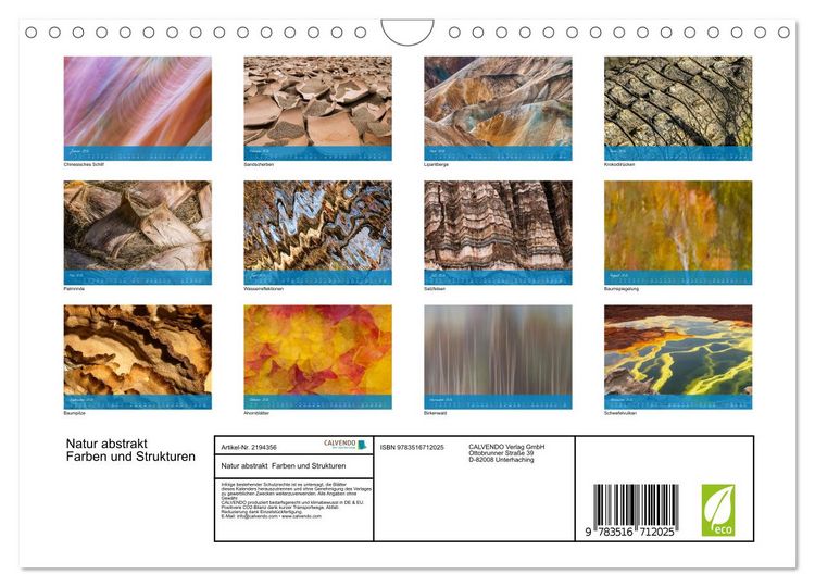 Produktbild: Natur abstrakt Farben und Strukturen (Wandkalender 2026 DIN A4 quer), CALVENDO Monatskalender