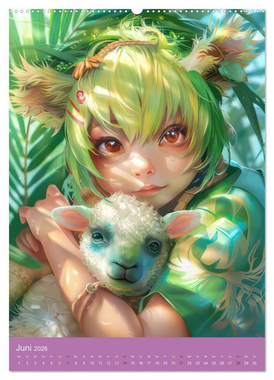 Produktbild: Manga Kinder - Unersch&uuml;tterliche Tierliebe (Wandkalender 2026 DIN A2 hoch), CALVENDO Monatskalender