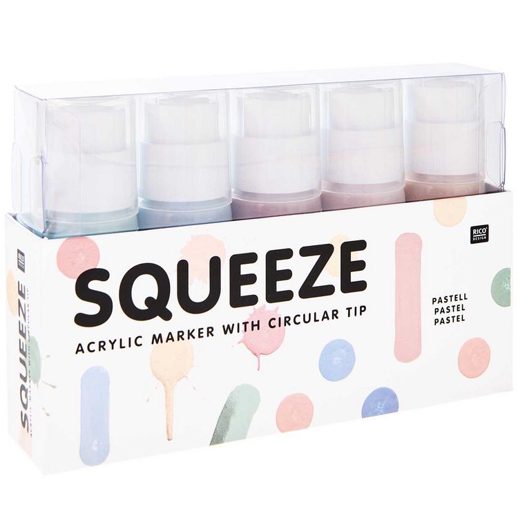 Produktbild: Squeeze Marker, 5x60ml Pastell Set (Puder / Hellrosa / Altrosa / Hellblau / T&uuml;rkis)