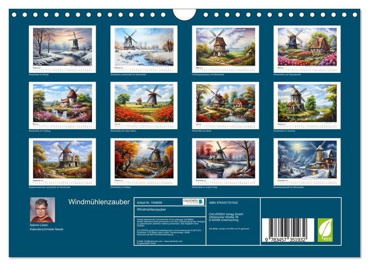 Produktbild: Windm&uuml;hlenzauber (Wandkalender 2026 DIN A4 quer), CALVENDO Monatskalender