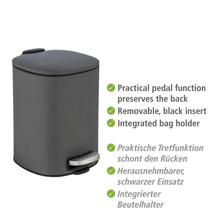 Produktbild: Treteimer Mod. Alassio, Grau 5 L, mit Easy-Close Absenkautomatik