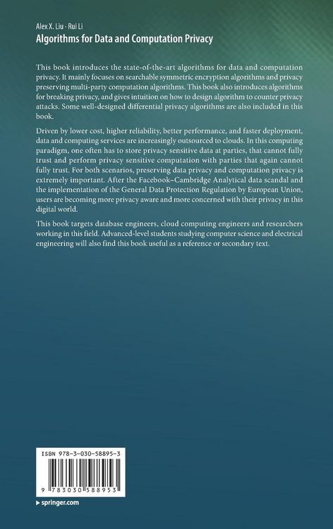 Produktbild: Algorithms for Data and Computation Privacy