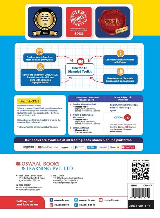 Produktbild: Oswaal One For All Olympiad Previous Years' Solved Papers, Class-7 General Knowledge Book (For 2023 Exam)