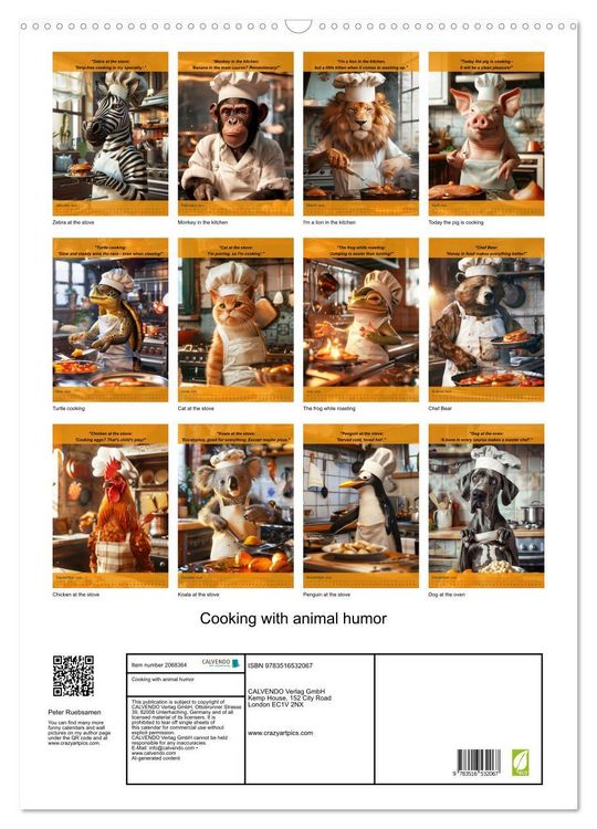 Produktbild: Cooking with animal humor (Wall Calendar 2026 DIN A2 portrait), CALVENDO 12 Month Wall Calendar