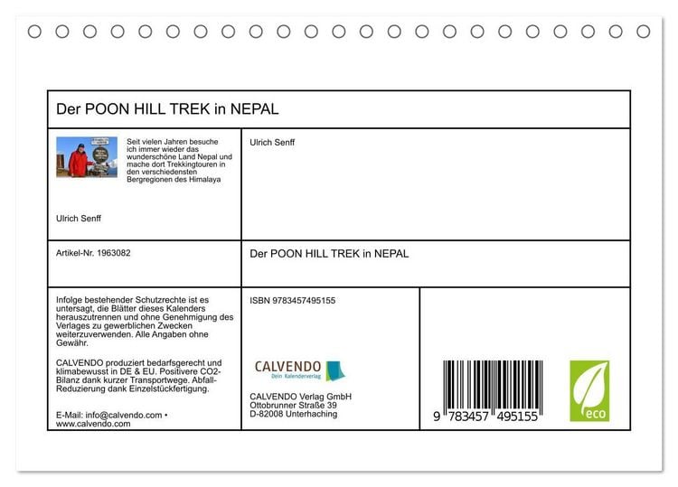 Produktbild: Der POON HILL TREK in NEPAL (Tischkalender 2026 DIN A5 quer), CALVENDO Monatskalender