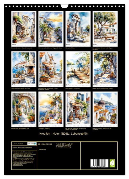 Produktbild: Kroatien - Natur, St&auml;dte, Lebensgef&uuml;hl (Wandkalender 2026 DIN A3 hoch), CALVENDO Monatskalender