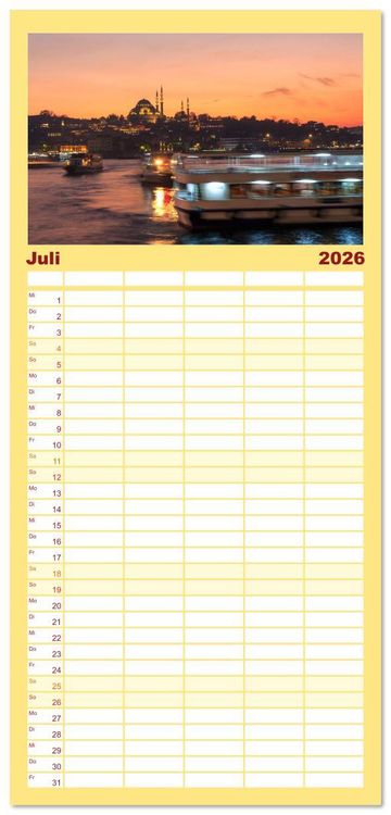 Produktbild: Familienplaner 2026 - Istanbul - Lebendige Metropole voller Geschichte und Pracht mit 5 Spalten (Wandkalender, 21 x 45 cm) CALVENDO
