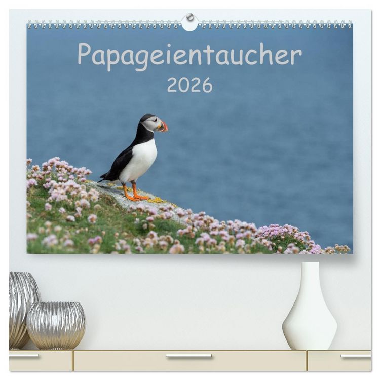 Produktbild: Papageientaucher 2026 (hochwertiger Premium Wandkalender 2026 DIN A2 quer), Kunstdruck in Hochglanz