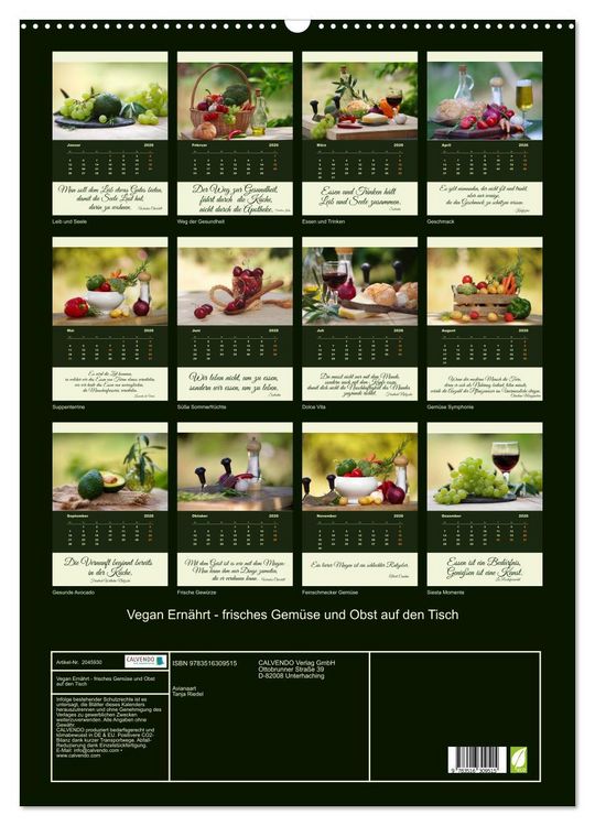 Produktbild: Vegan Ern&auml;hrt - frisches Gem&uuml;se und Obst auf den Tisch (Wandkalender 2026 DIN A2 hoch), CALVENDO Monatskalender