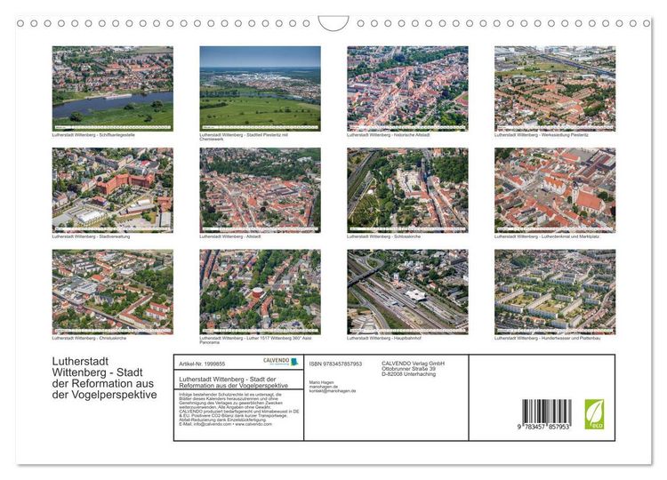 Produktbild: Lutherstadt Wittenberg - Stadt der Reformation aus der Vogelperspektive (Wandkalender 2026 DIN A3 quer), CALVENDO Monatskalender