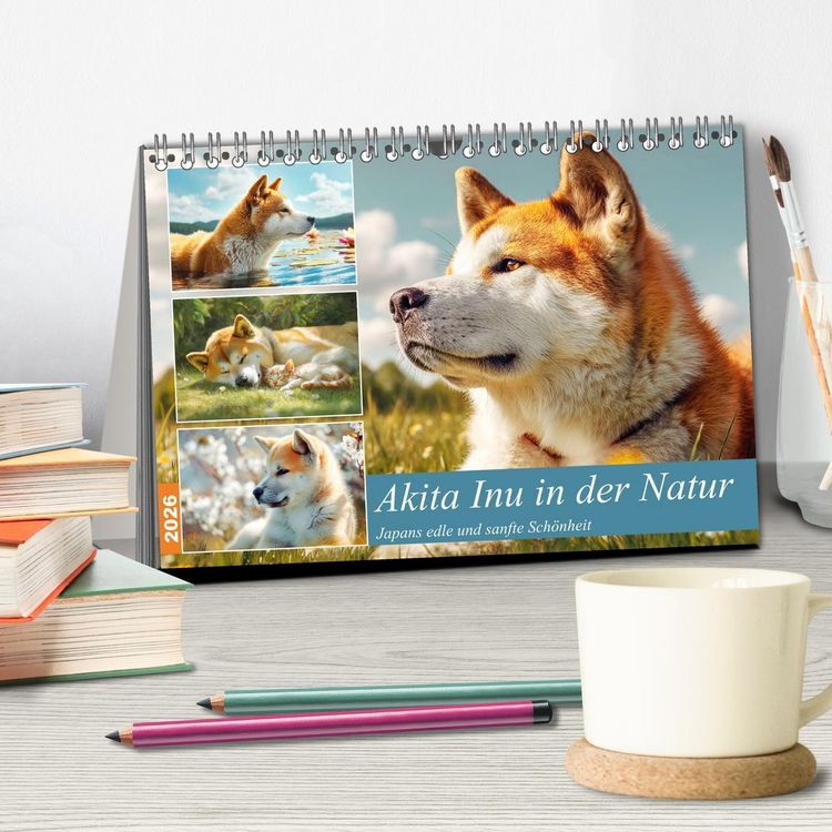 Produktbild: Akita Inu in der Natur. Japans edle und sanfte Sch&ouml;nheit (Tischkalender 2026 DIN A5 quer), CALVENDO Monatskalender