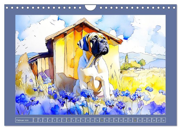 Produktbild: Majest&auml;tische English Mastiffs. Sanfte Riesen in Aquarell-Eleganz (Wandkalender 2026 DIN A4 quer), CALVENDO Monatskalender