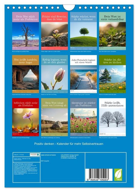 Produktbild: Positiv denken - Kalender f&uuml;r mehr Selbstvertrauen (Wandkalender 2026 DIN A4 hoch), CALVENDO Monatskalender