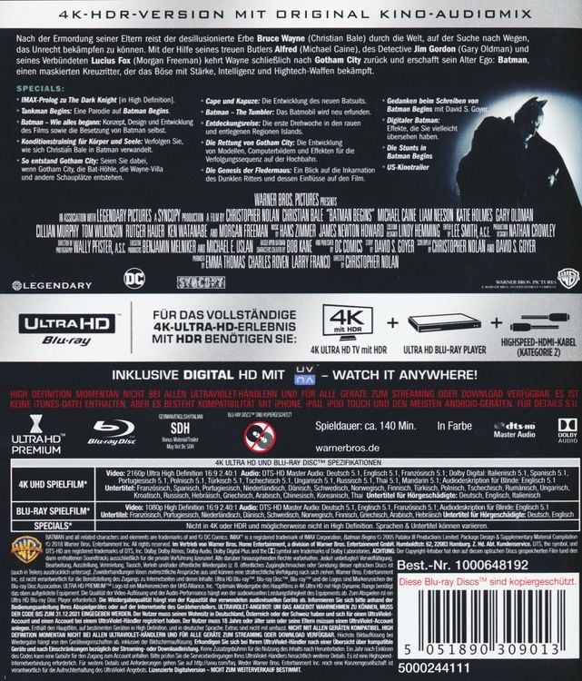 Produktbild: Batman Begins (4K Ultra HD) (+ 2 Blu-rays)