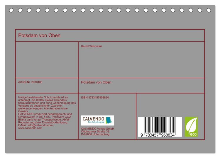 Produktbild: Potsdam von Oben (Tischkalender 2026 DIN A5 quer), CALVENDO Monatskalender