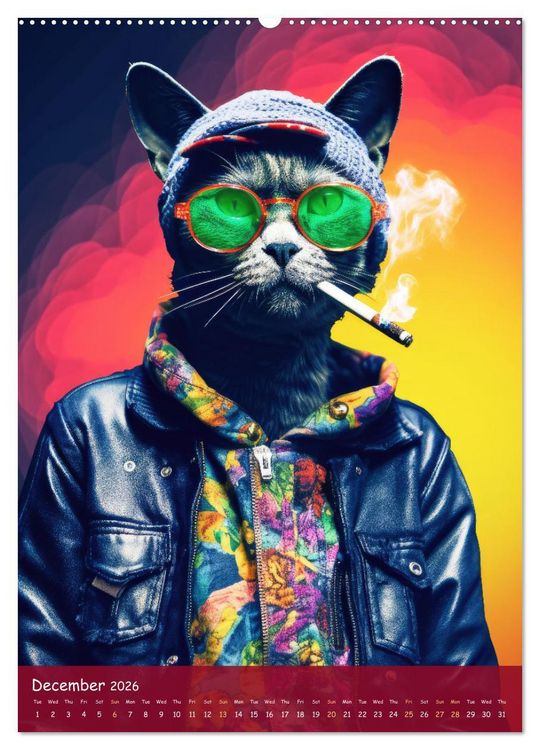 Produktbild: Crazy gangster cats (Wall Calendar 2026 DIN A2 portrait), CALVENDO 12 Month Wall Calendar