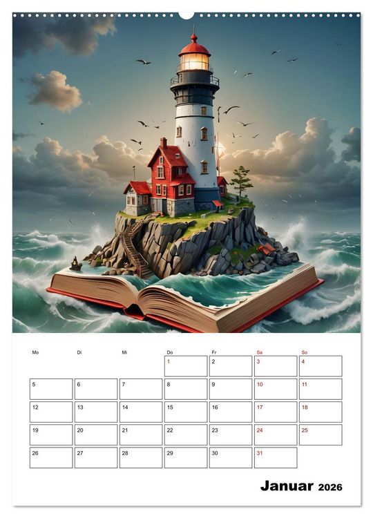 Produktbild: Magische surreale Buchwelten (Wandkalender 2026 DIN A2 hoch), CALVENDO Monatskalender
