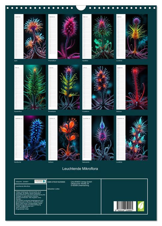 Produktbild: Leuchtende Mikroflora (Wandkalender 2026 DIN A3 hoch), CALVENDO Monatskalender