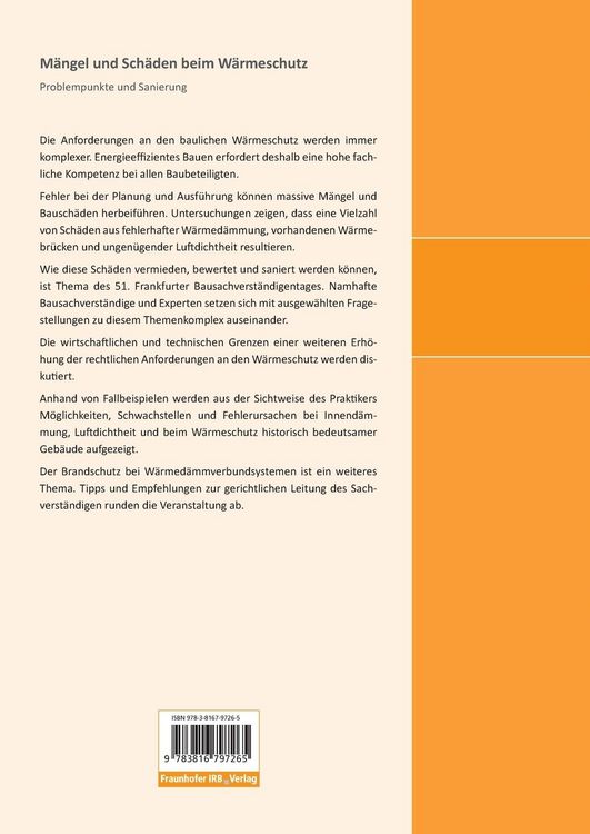 Produktbild: M&auml;ngel und Sch&auml;den beim W&auml;rmeschutz. Problempunkte und Sanierung