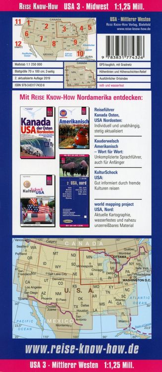 Produktbild: Reise Know-How Landkarte USA 03, Mittlerer Westen / USA, Midwest (1.1.250.000) : Illinois, Indiana, Iowa, Michigan, Minnesota, Missouri, Wisconsin