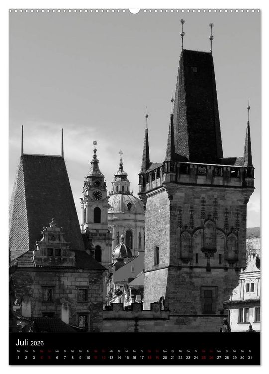 Produktbild: Prag - Die goldene Stadt in monochrom (hochwertiger Premium Wandkalender 2026 DIN A2 hoch), Kunstdruck in Hochglanz
