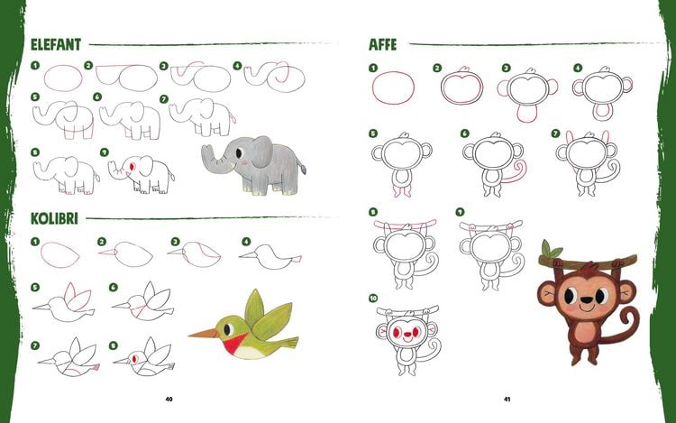 Produktbild: Tiere zeichnen f&uuml;r Kids &ndash; &Uuml;ber 100 kunterbunte Lieblingstiere mit einfachen Formen Schritt-f&uuml;r-Schritt malen lernen