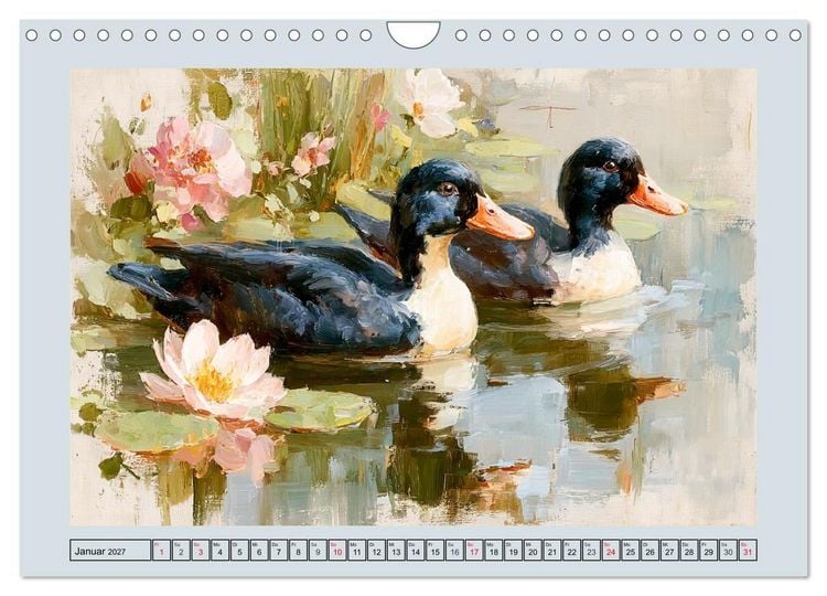 Produktbild: Federleichte Nostalgie. H&uuml;hner, Enten und G&auml;nse in duftigen Momenten (Wandkalender 2027 DIN A4 quer), CALVENDO Monatskalender