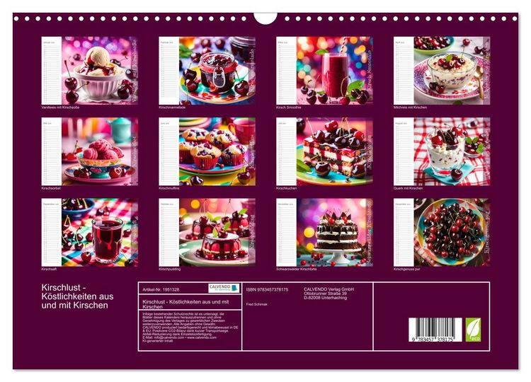 Produktbild: Kirschlust - K&ouml;stlichkeiten aus und mit Kirschen (Wandkalender 2026 DIN A3 quer), CALVENDO Monatskalender