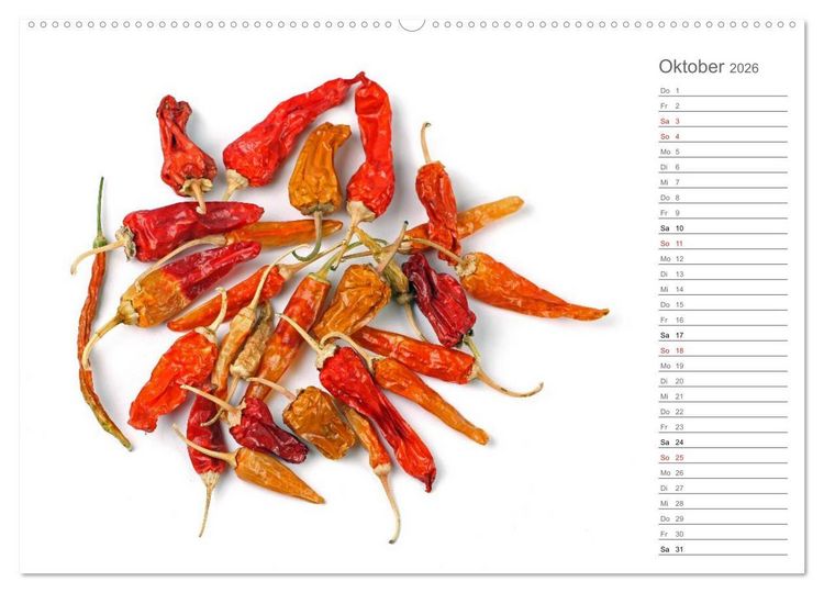 Produktbild: Echt scharf - Der Chili-K&uuml;chen-Planer (Wandkalender 2026 DIN A2 quer), CALVENDO Monatskalender