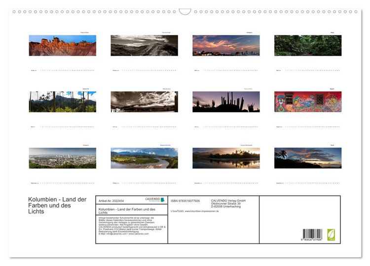Produktbild: Kolumbien - Land der Farben und des Lichts (Wandkalender 2026 DIN A2 quer), CALVENDO Monatskalender
