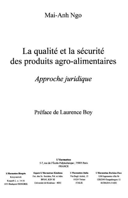 Produktbild: Qualite et la securite des produits agro