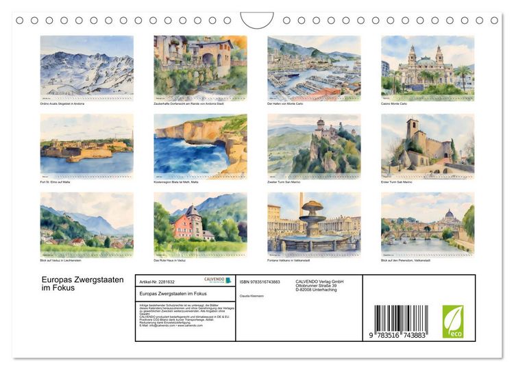 Produktbild: Europas Zwergstaaten im Fokus (Wandkalender 2026 DIN A4 quer), CALVENDO Monatskalender