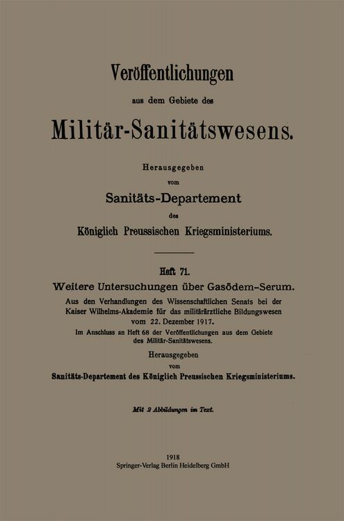 Produktbild: Weitere Untersuchungen &uuml;ber Gas&ouml;dem-Serum