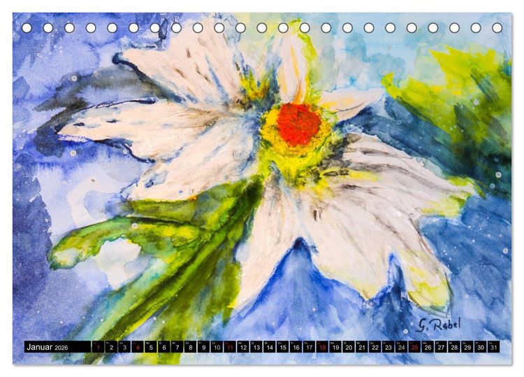 Produktbild: Blumenjahr - Bunte Bl&uuml;ten in Aquarell (Tischkalender 2026 DIN A5 quer), CALVENDO Monatskalender