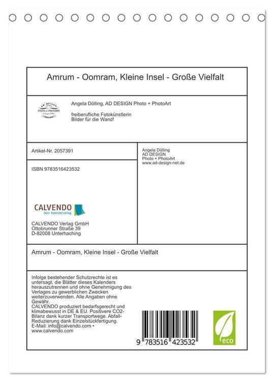 Produktbild: Amrum - Oomram, Kleine Insel - Gro&szlig;e Vielfalt (Tischkalender 2026 DIN A5 hoch), CALVENDO Monatskalender